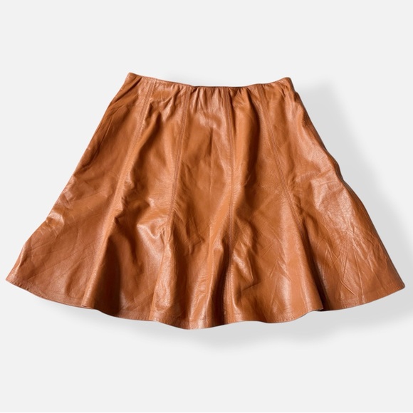 White House Black Market Leather Skirt Cognac Brown A-Line Quiet Luxury Sz 8 - Picture 5 of 13